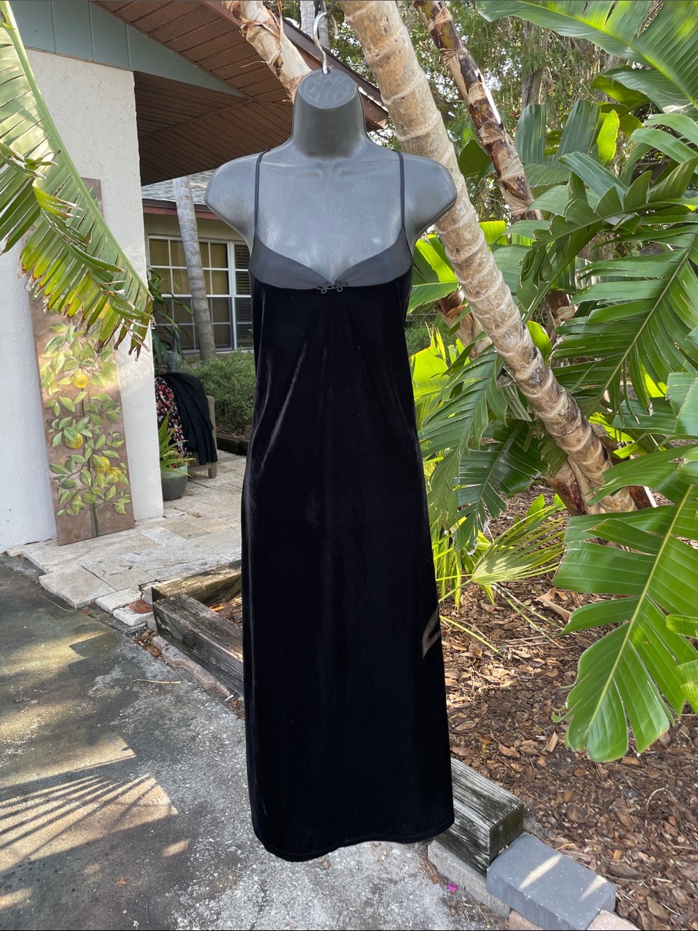 satin trim, velvet slip dress